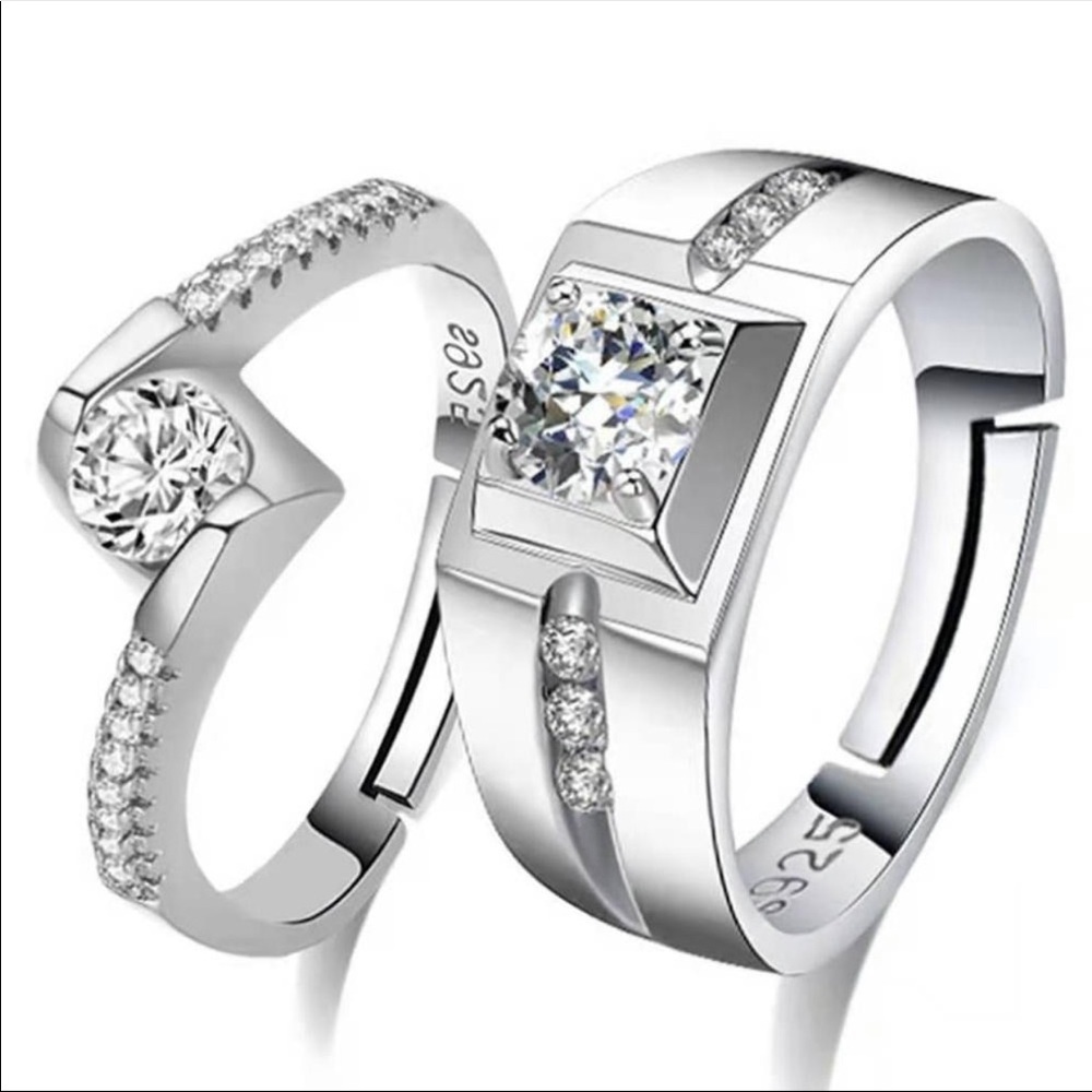 Resizeable Classic Couple Wedding Engagement Ring - Picture 5 of 6